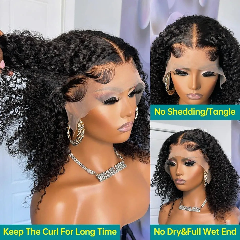 13x4 Bob Wigs Jerry Curly Short Pixie Cut Water Wave Wigs Human Hair Natural Black Brazilian Deep Curly Wigs For Black Woman