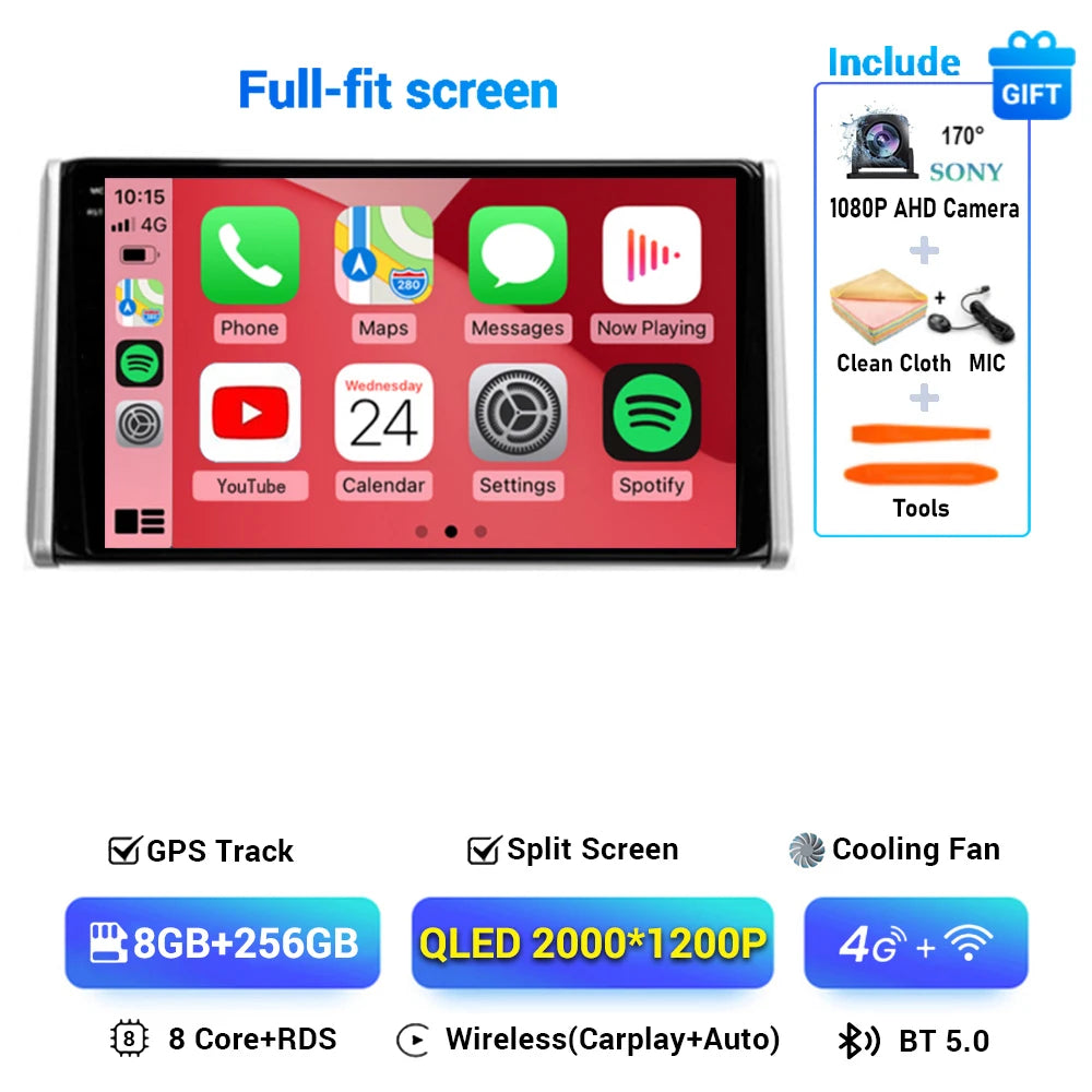 Android 14 Carplay Auto Car Radio For Toyota RAV4 XA50 2018 2019 2020 GPS Navigation Multimedia Video Player 4G WIFI 360 Camera