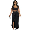 CM.YAYA Summer Women Sets Sleeveless Sexy Strap Crop Top and Tassel Long Skirt Sets Night Club Party Beach 2 Two Piece Sets