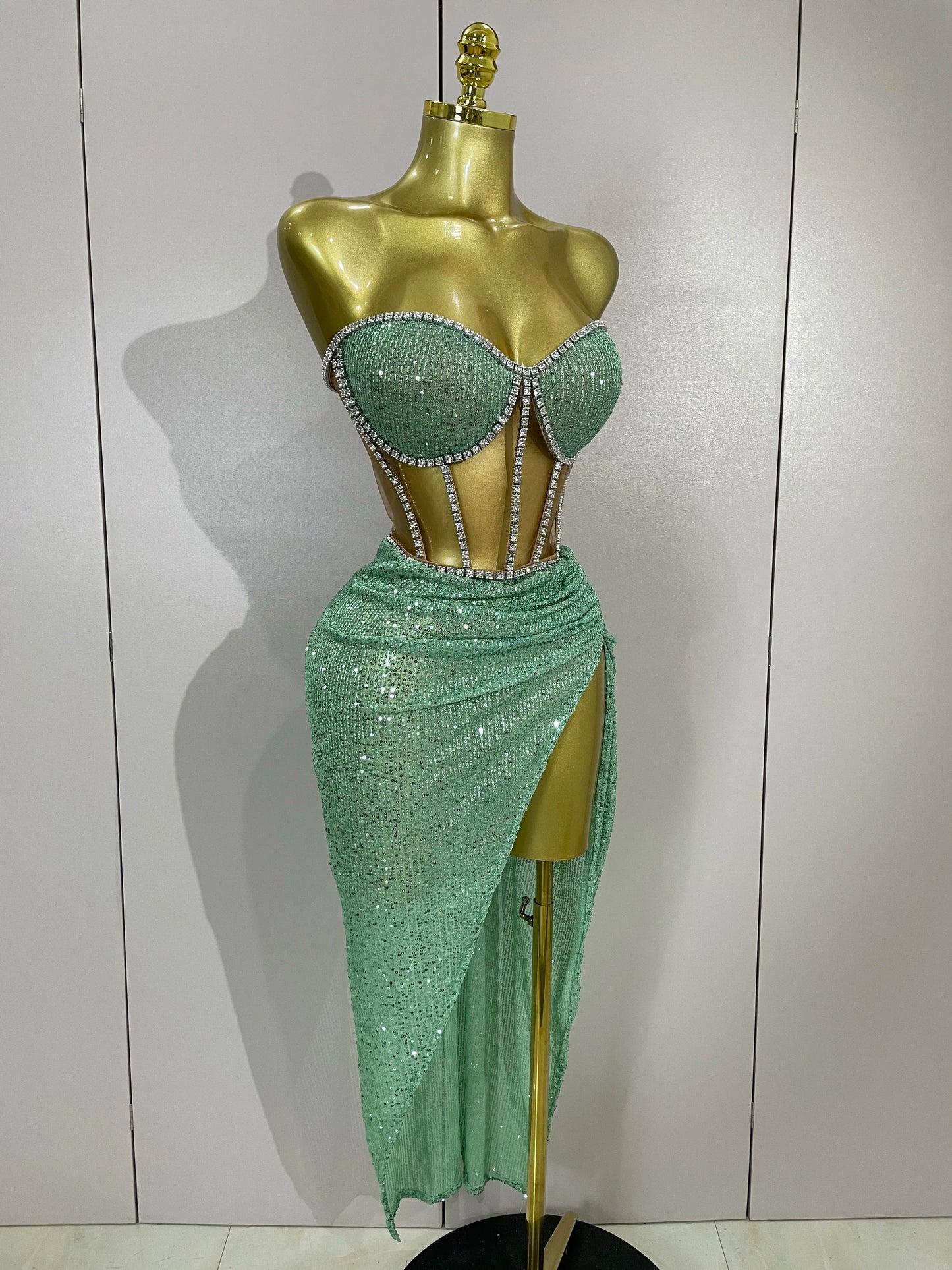 Sparkly Sequins Diamond Birthday Party Two Piece Set Evening Dress 2025 Women Sexy Singer Dancer NightClub Bar Performan Costume