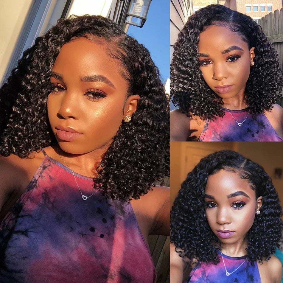 Brazilian Deep Water Wave Bob Wig 13x4 Lace Frontal Wig 100% Human Hair Short Curly 4x4 Closure Wig Preplucked Remy Hair 14 Inch
