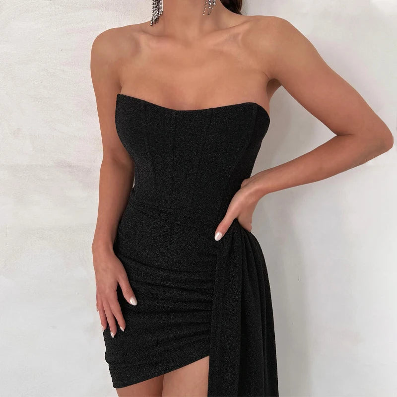 Dulzura Bling Glitter Sexy Y2K Clothes Sleeveless Backless Corset Ruched Bodycon Mini Dress For Women Club Party Elegant Outfits