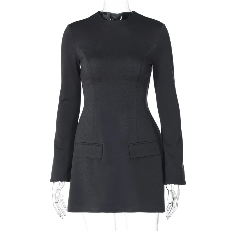 Dulzura Long Sleeves Zipper Bodycon Mini Dress With Pocket Solid Elegant Outfit Office Streetwear Women’S Autumn Winter Clothes