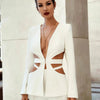 Modphy Red Sexy V-neck Long Sleeve Jacket+High Waist Flare Pants Blazer Set Women'S 2025 New Hollow Out Designer Two-Piece Set