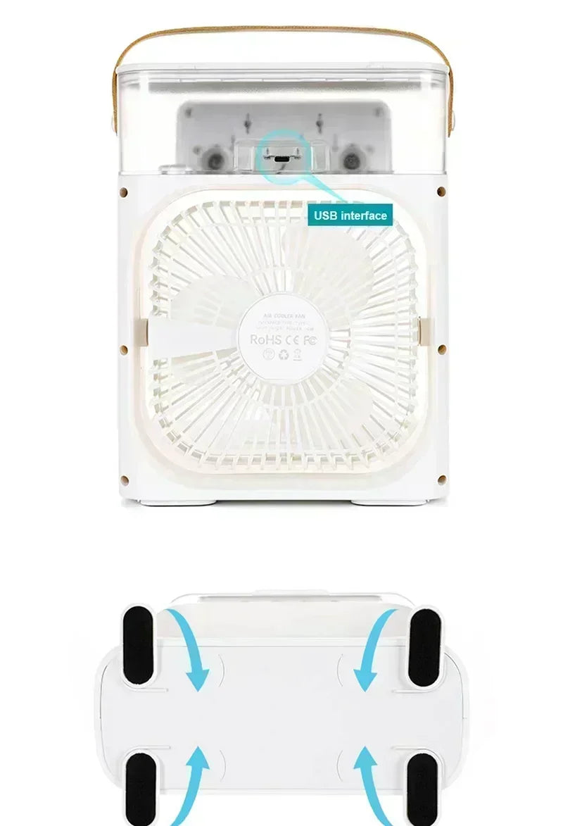 Ar condicionado portátil com luzes noturnas LED, 3 em 1 ventilador, pequeno refrigerador de ar, umidificador, casa fãs, Dropship