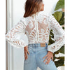 Sexy Long Sleeve White Lace Shirts Women Blouses Casual Crochet Hollow Out Elegant Tops Cropped Turtleneck Blusas 16296