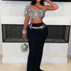 Luxury Celebrities Evening Club Outfit for Women Sexy Black Single Shoulder Diamonds Long Skirts and Crop Tops Two 2 Pieces Suit