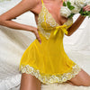 Short Sexy Deep V Women's Nightgown Embroidered Dress Fashions Pajamas Free Thong Night Sleepwear Suspender Baby Doll Lingerie