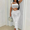 Joskaa Women Velvet 2 Piece Sets Sexy Diamonds Wrap Chest Tank Tops and Pencil Pants Match Winter Party Club Outfits Streetwear