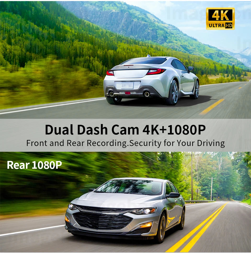 Imagebon 10.26" 4K ADAS Wireless CarPlay & Android Auto Dash Cam Night Vision 24h Park Monitoring Loop Recording GPS FM Car DVR
