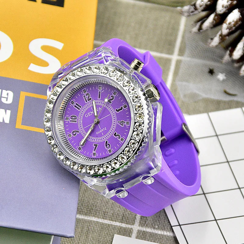 Luminous Quartz Watch for Women Personality Rhinestone Led Fashion Geneva Male and Female Students Couple Jelly Wrist Watches