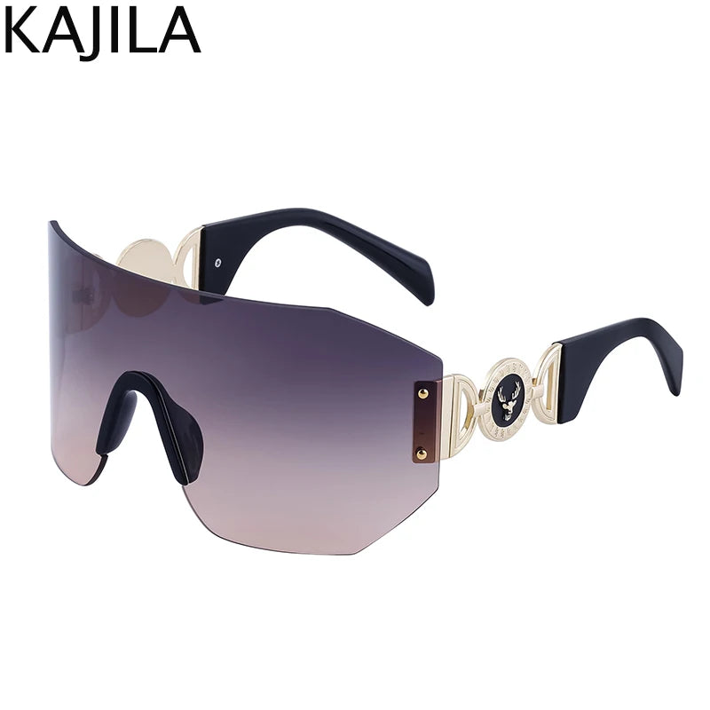 Oversized Shield Rimless Punk Sunglasses Women 2024 Luxury Brand Fashion Winged Sun Glasses For Ladies Shades Eyewear UV400