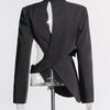 TWOTWINSTYLE Hollow Out Backless Slimming Blazers For Women Notched Collar Long Sleeve Spliced Button Irregular Blazer Female
