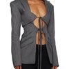 TWOTWINSTYLE Patchwork Lace Up Hollow Out Blazer For Women Notched Collar Long Sleeve Tunic Designer Blazers Female Fashion New