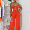 Beyprern Fashion Off Shoulder Snake Metal Jumpsuits One Piece Outfits Beautiful Strapless Hollow Out Wide Leg Rompers Overalls