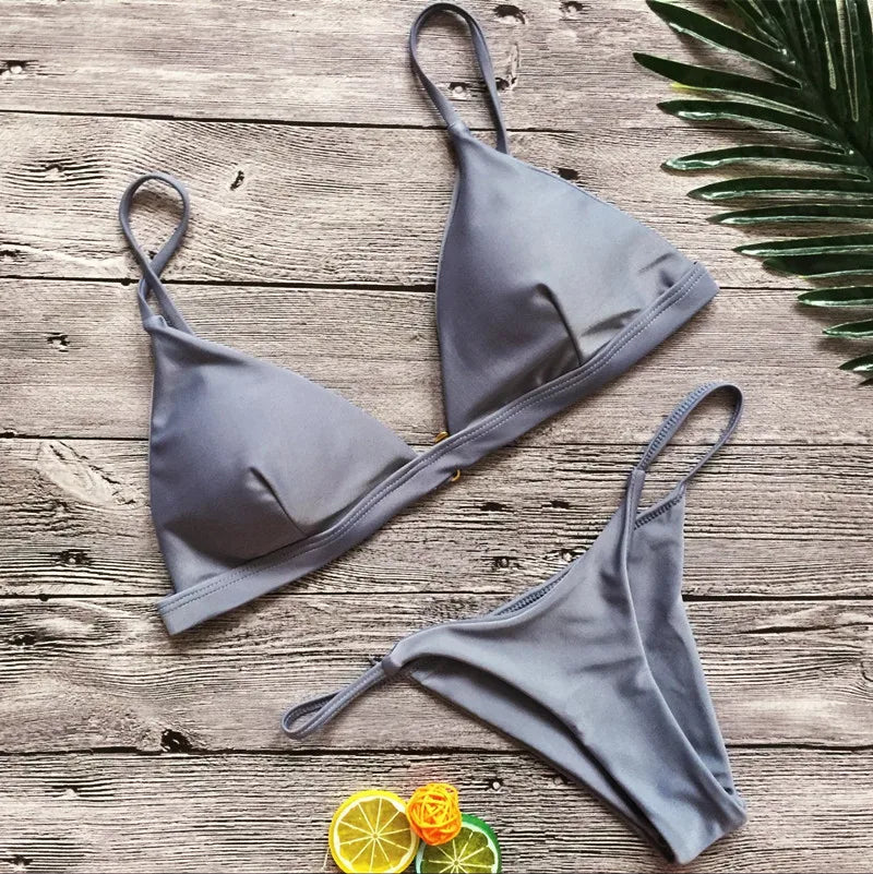 Bikini 2025 New Women's Split Solid Color Adjustable Size Swimsuit
