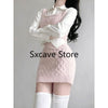 Spring Elegant Vintage Knitted Suits Women Even Party Clothing Korean 3 Piece Dress Set Office Lady Sweater Vest + Mini Skirt