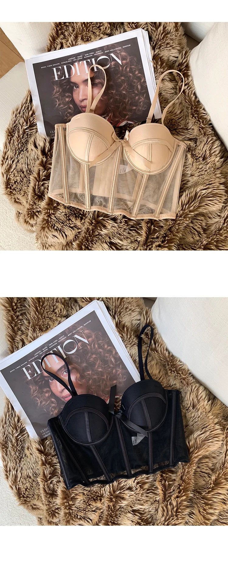 Lace Bra Sexy Mesh Underwear Women Hollow Out Shape Half Cup Soft Bralette Anti-sag Push Up Bow Thicken Women Underwear Set