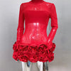 2024 New Sexy Mesh See through Stereoscopic Flowers Red Mini Evening Dress Sweet Woman Birthday Party Dress Performance costume