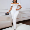 Luxury Jumpsuits & Rompers for Woman Off the Shoulder Ruffles Short Sleeve High Waisted Solid New Year 2025 Christmas Overalls