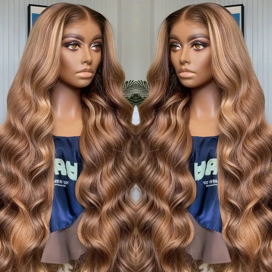 high density Ombre brown Highlight 30 32 40 inch13x6 Hd Lace Frontal Wig Blonde 5x5 closure Body Wave 13x4 Front Human Hair Wigs