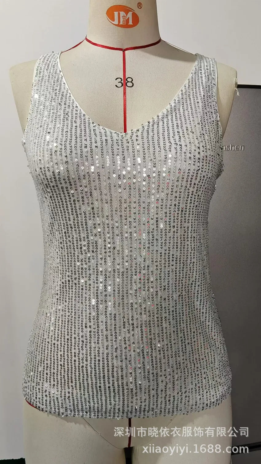 Women's Summer New Item Solid Color Fashion Sequin Light Mature Sexy V-neck Sleeveless Camisole Vest Pullover Top