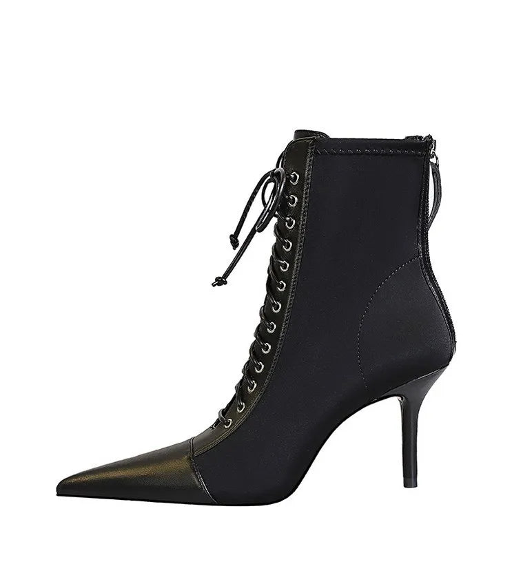 BIGTREE Shoes Cross Straps Sexy Women Boots Pointed Toe Stiletto High-heel Boots 2025 New Women's Ankle Boots Plus Size 42 43