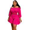 Customized Plus Size Women's Set Long Sleeve Slash Neck T-Shirt and Shorts 2025 Summer Ruched Two 2 Piece Set Outfits Tracksuit