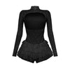 CM.YAYA Women Long Sleeve Lace Ruffles Ruched High Waist Short Jumpsuit Streetwear Backless Street One Piece Romper Playsuit