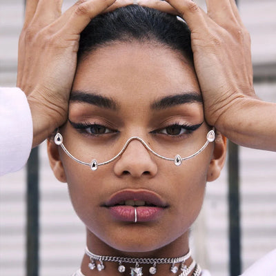 XSBODY Simple Water Drop Eyeglasses Frame Metal Y2k Eye Decoration Fashion Designer Coquette Rhinestone Face Jewelry Nightclub