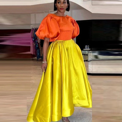 Yellow Satin High Low Skirts High Waist Floor Length Long Skirts Formal Party Maxi Skirt Without Top Customized 2025