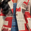 Yeezzi Women's Notched Collar Blazer 2025 New Spring Long Sleeves Fashion Newspaper Printed Urban Casual Streetwear Outerwears