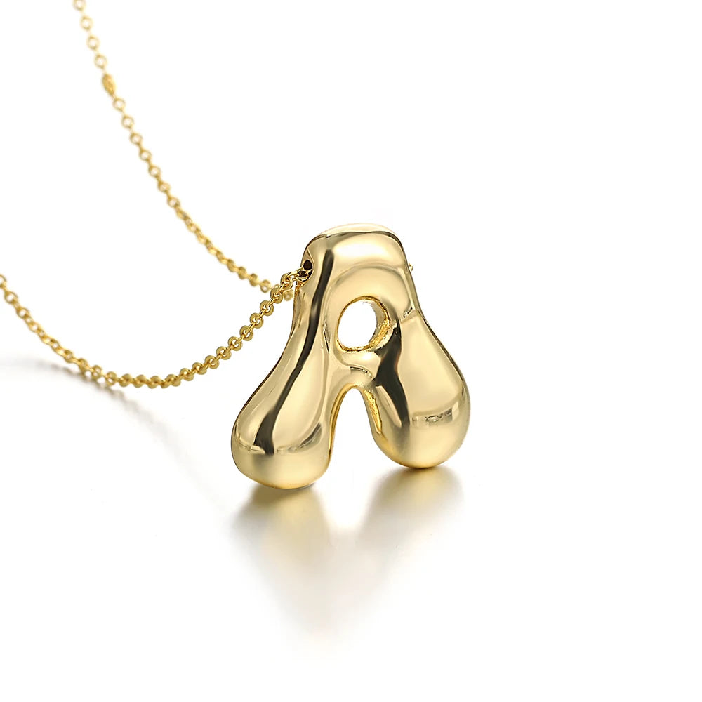 Greatera Gold Color Chunky Balloon Bubble Initial Letter Pendant Choker Necklaces for Women Custom Personalized Jewelry