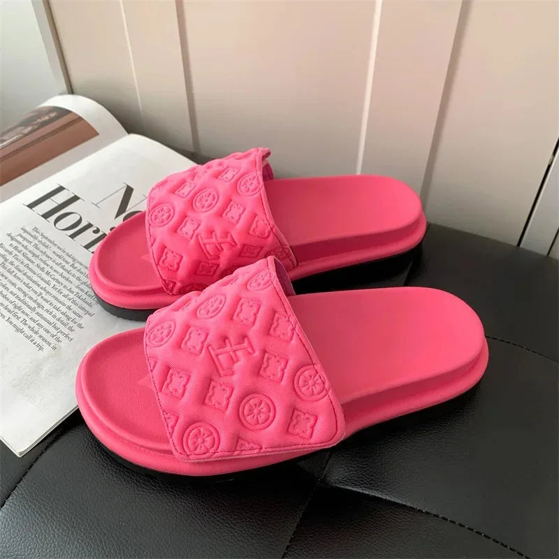 Ladies Magic Sticker Flat Slippers 2025 Summer New Designer Luxury Sandals for Women Elegant Home Flat Slippers Zapatos De Mujer