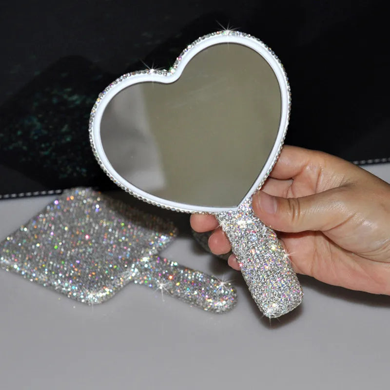 Women's Mirror Eyelash Extension Mirror Sticking Diamond Hand Mirror Fashionable High-end Beauty Handle Mirror Cosmetics Mirrors