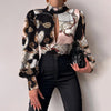 Spring Women Sexy Backless Hollow Print Shirts Tops 2024 Casual Stand Long Sleeve Office Lady Blouses Fashion Party Crop Top