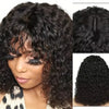 Kinky Curly Short Bob Wig with Bangs Human Hair Straight Bang Bob Wig Glueless Minimalist 2x1 Lace Scalp Bob Bang Wig For Women