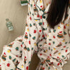 Christmas PJ Set Women Autumn Female Homewear Long Sleeves Button Sleepwear Pajamas Pants Pajama Sets Kawaii Y2K Girls Nightwear