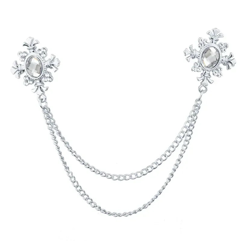 Fashion Tassel Crystal Cross Chain Brooch Women's Shirt Collar Pins and Brooches Personality Lapel Pin Buckle Women Accessories