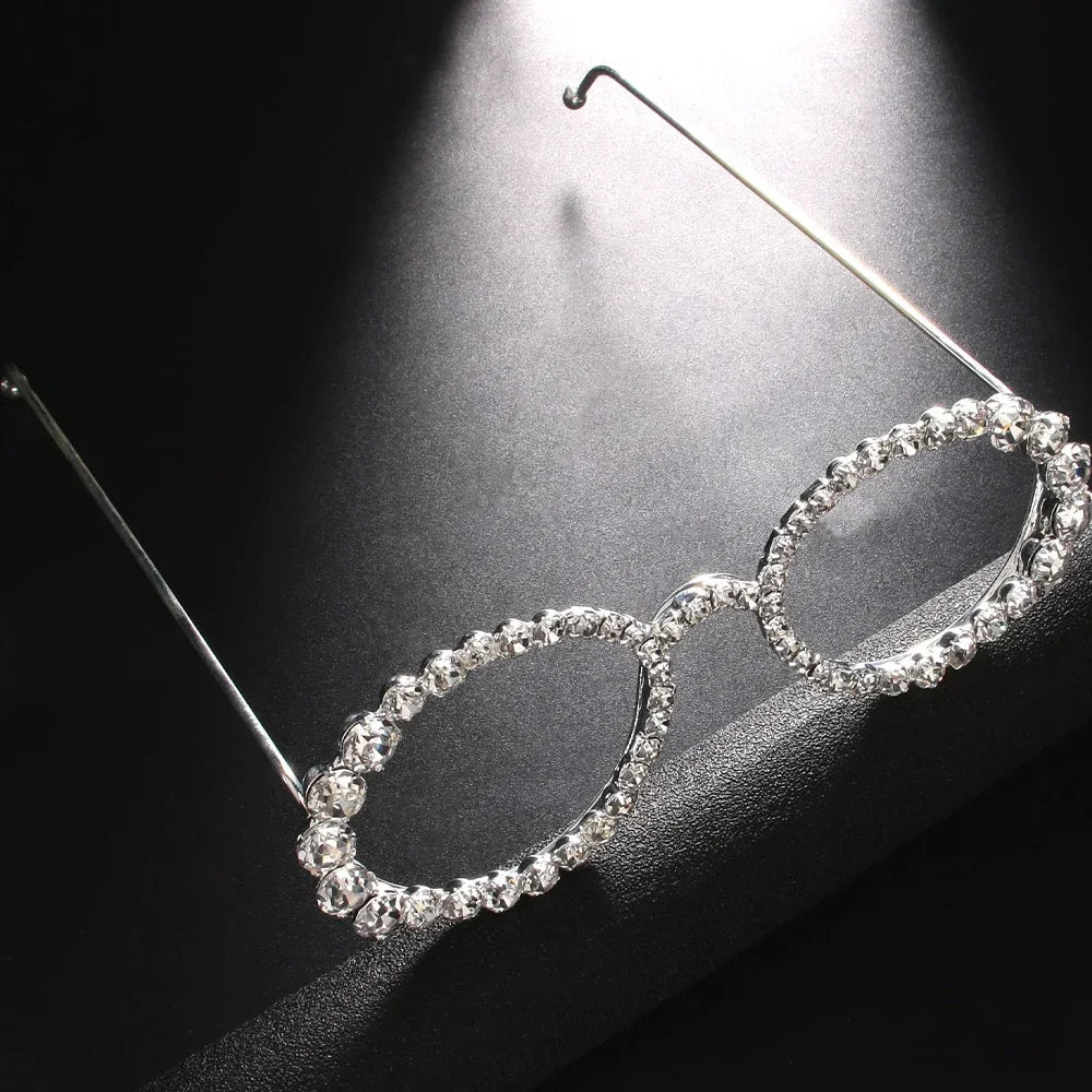 Simple Round Rhinestone Sunglasses Frames No Lenses Rave Accessories Fashion Designer Hollow Alloy Face Jewelry Frames for Women