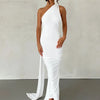 Hugcitar One Shoulder Backless Adjustable Scarf Loop Ruched Sexy Maxi Dress Women Elegant Y2K Streetwear Festival Outfit