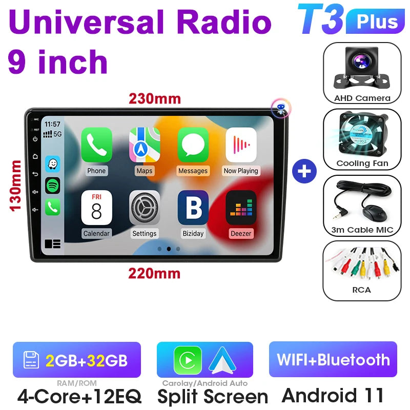 Universal 7 9 10″ 2 din Android 12 Car Radio Multimedia Video Player For Nissan Kia Honda Toyota Volkswagen 4G DSP Carplay Auto