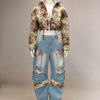 BWQ Washed Denim Women's Set Full Sleeve Floral Jacket and Pockets Cargo Jeans Pants Suit 2025 Street Two 2 Piece Set Outfit