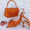 Elegant And Sexy Peach Color High Heels Shoes And Bag With Rhinestone Embellished Toe Is Comfortable Women's Shoes For Party