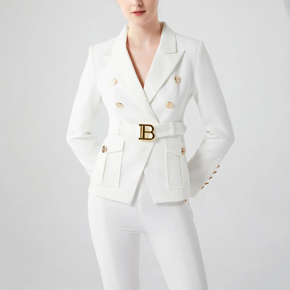 9 Colors Factory Customize Luxury Quality Classic Style Office White Black Women Pocket Blazers with Blet