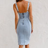 Summer New U Neck Halter Denim For Women's Dresses Fashion Slim Fit Wrap Hip Retro Female Party Sexy Split Denim Dresses