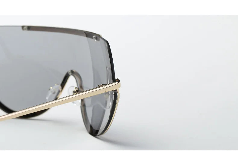Metal Oversized Punk Sunglasses Women Semi Rimless Goggles Shield Lens Designer Big Shades Female Fashion Accessories