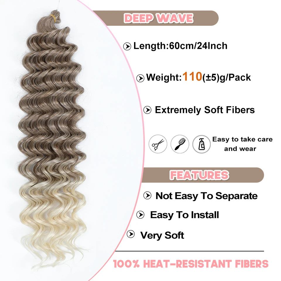 Deep Wavy Twist Synthetic Crochet Hair Afro Curly Hair African Crochet Braids Ombre Blonde Braiding Hair Extensions For Women