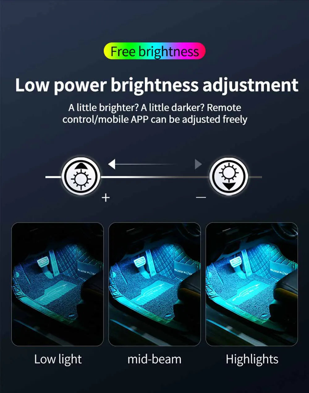 Neon LED Car Interior Ambient Foot Strip Light Accessories Back light Remote App Music Control Auto Decorative Atmosphere Lamp