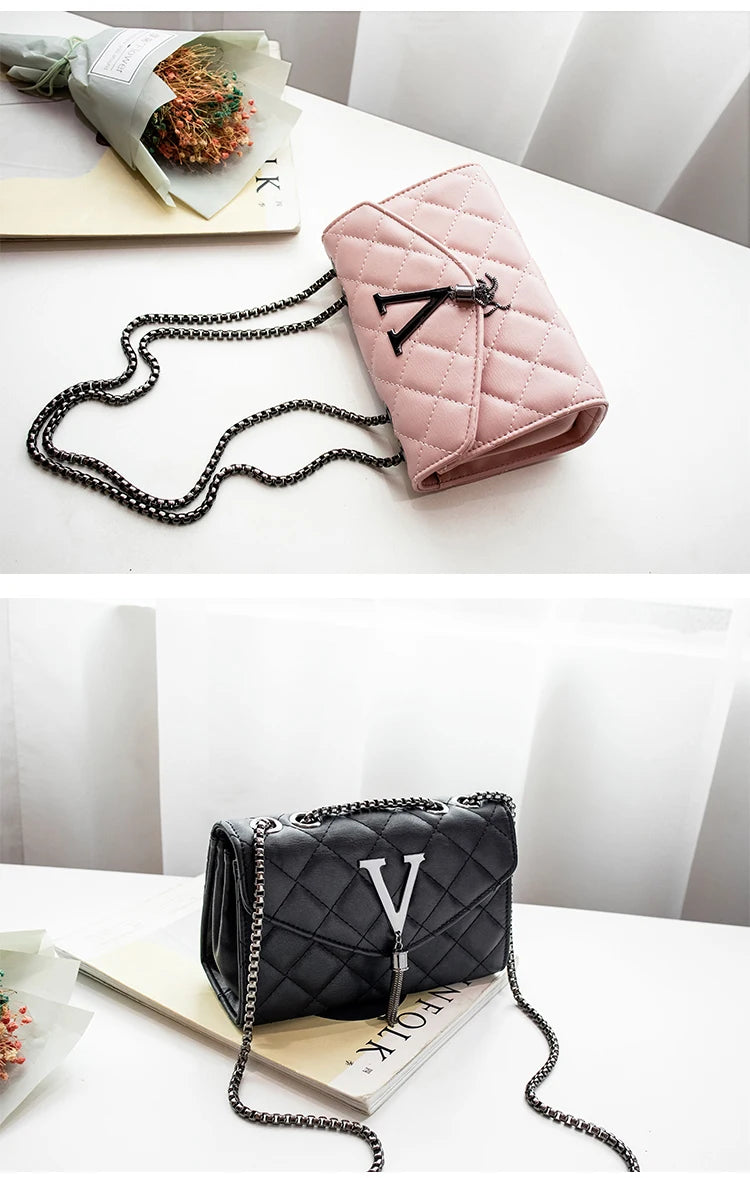 Black Luxury Handbags And Purse Women PU Leather Messenger Shoulder Bag Plaid Female Crossbody Bag Tassel Quilted  Brand